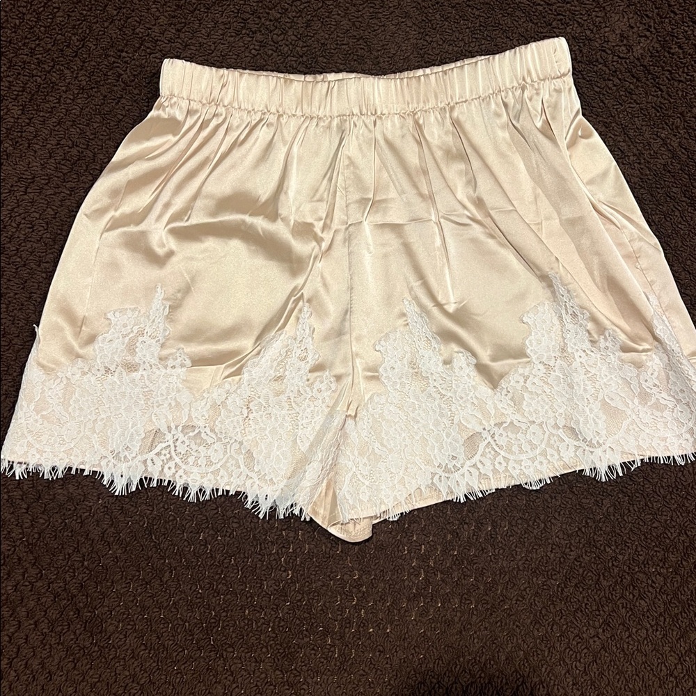 Silky Satin Cream Lace Trim Shorts